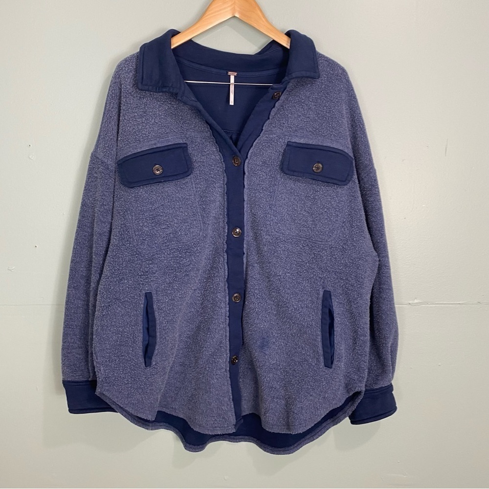Free People Ruby Jacket Blue Button Up Shacket Sz L